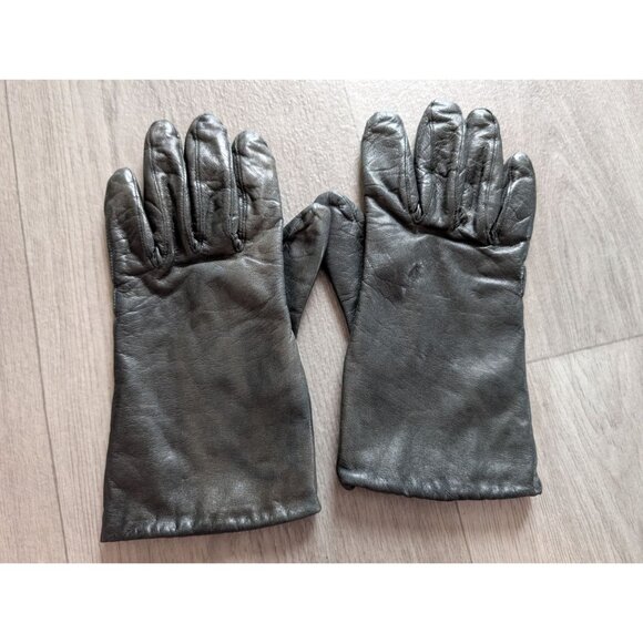 Vintage Black Leather Gloves 7.5 Unisex Style 8517 Fleece Lined - Picture 1 of 4